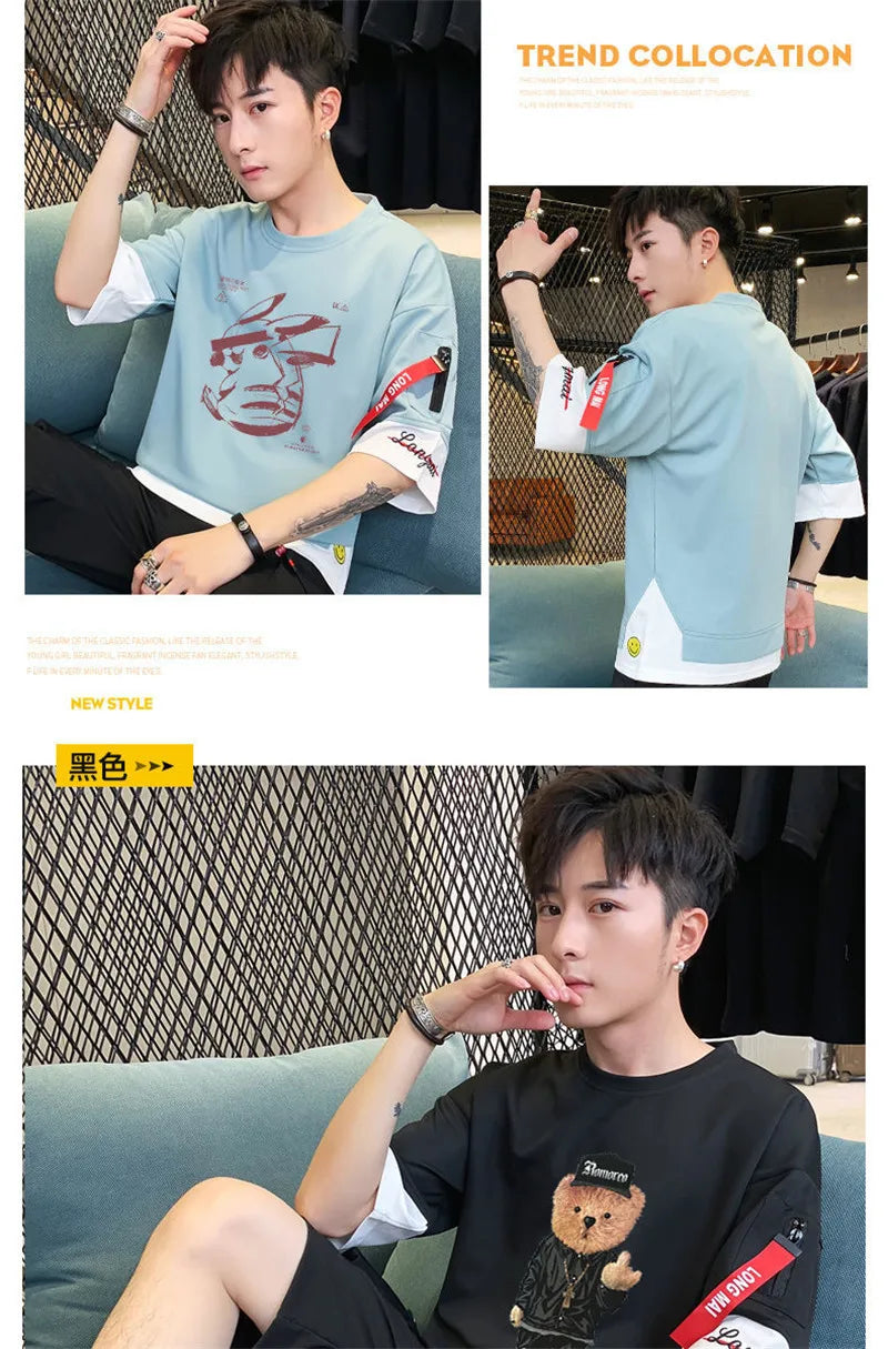 Hip Hop Kahaki T Shirt Short Sleeve Kawaii Harajuku Cat T Shirts Fashion Tee Streetwear Japan High Street Shirt Men 2021 Tops Street King Limited