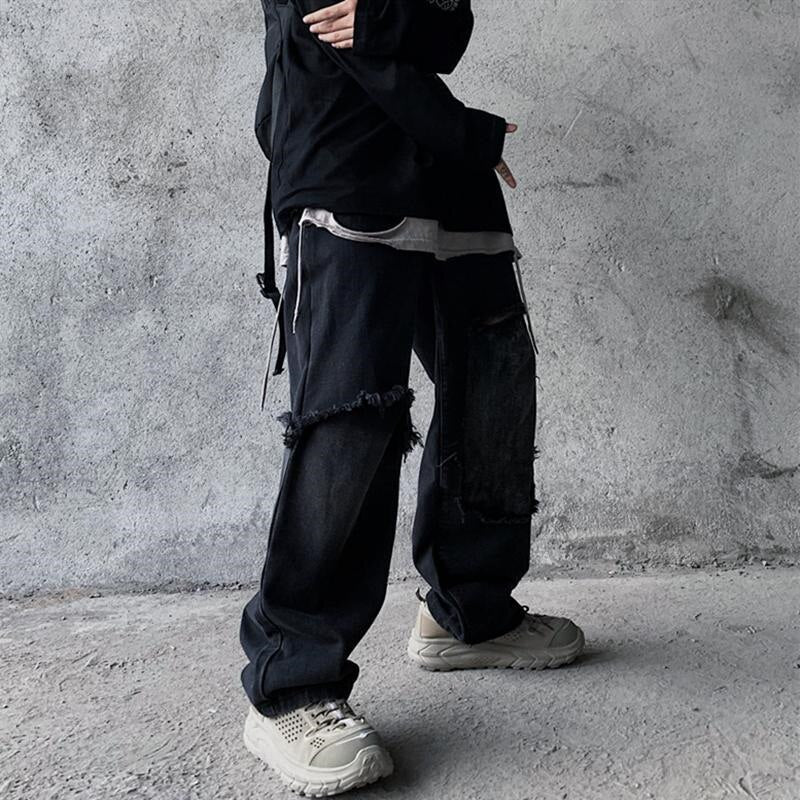 Black Loose Jeans Men High Street Pants Fashion Retro Baggy Ulzzang Ripped Harajuku Summer Casual Hip Hop Pants Streetwear Male Daulet Apparel