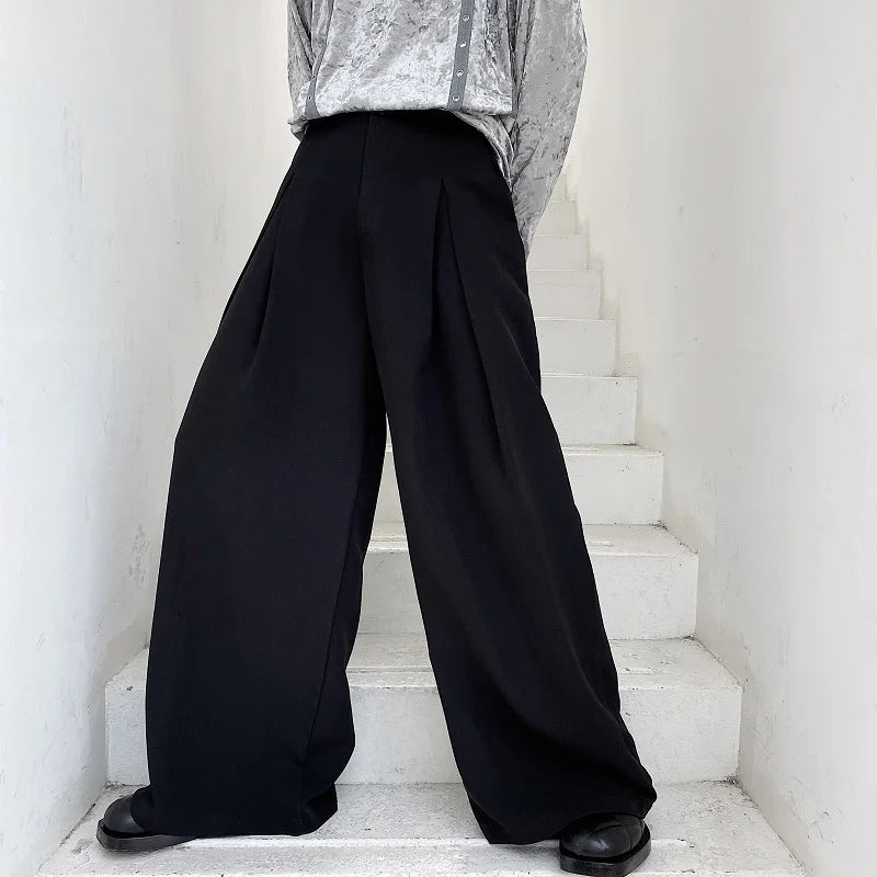 pants men high waist casual wide leg suit pant male vintage fashion japan korea streetwear loose long trousers unique default style 962