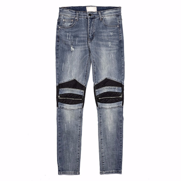 knee zipper hole patckwork skinny denim jeans men casual slim biker trousers jeans fashion streetwear hip hop jean pants joggers unique joggers style 27