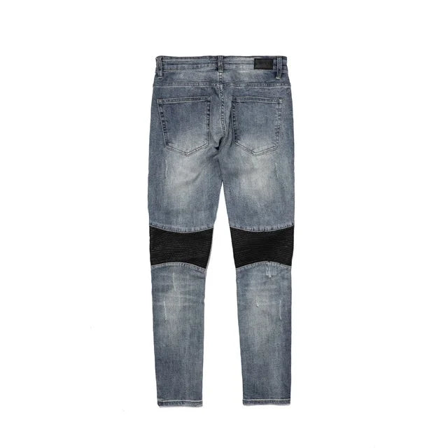 knee zipper hole patckwork skinny denim jeans men casual slim biker trousers jeans fashion streetwear hip hop jean pants joggers unique joggers style 28