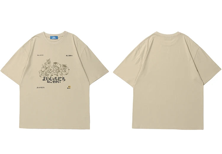 Hip Hop Men Streetwear T Shirt Japanese Kanji Animals Print T-Shirt 2023 Harajuku Cotton Casual Summer Short Sleeve Tshirt White Street King Limited