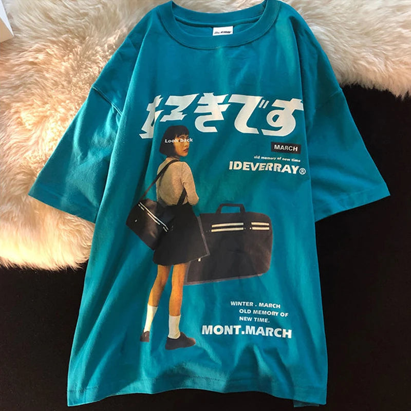 Hip Hop Streetwear Harajuku T Shirt Girl Japanese Kanji Print Tshirt 2021CC Summer Mens Short Sleeve Cotton Oversized T-Shirt Street King Limited