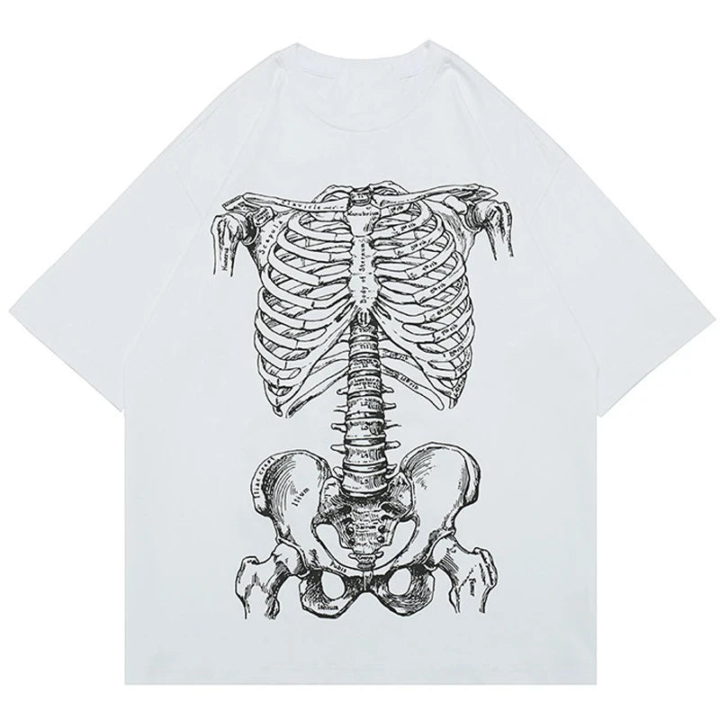 Summer Hip-hop Skull Printed Men Short-sleeved T-shirt Cotton Casual Unisex O-neck Loose Harajuku Short-sleeved Tops Tee T-shirt Street King Limited