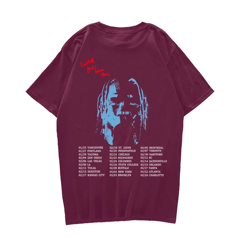 2021 New Fashion Hip Hop T Shirt Men Women Harajuku T-Shirts WISH YOU WERE HERE Letter Print Tees Tops Street King Limited