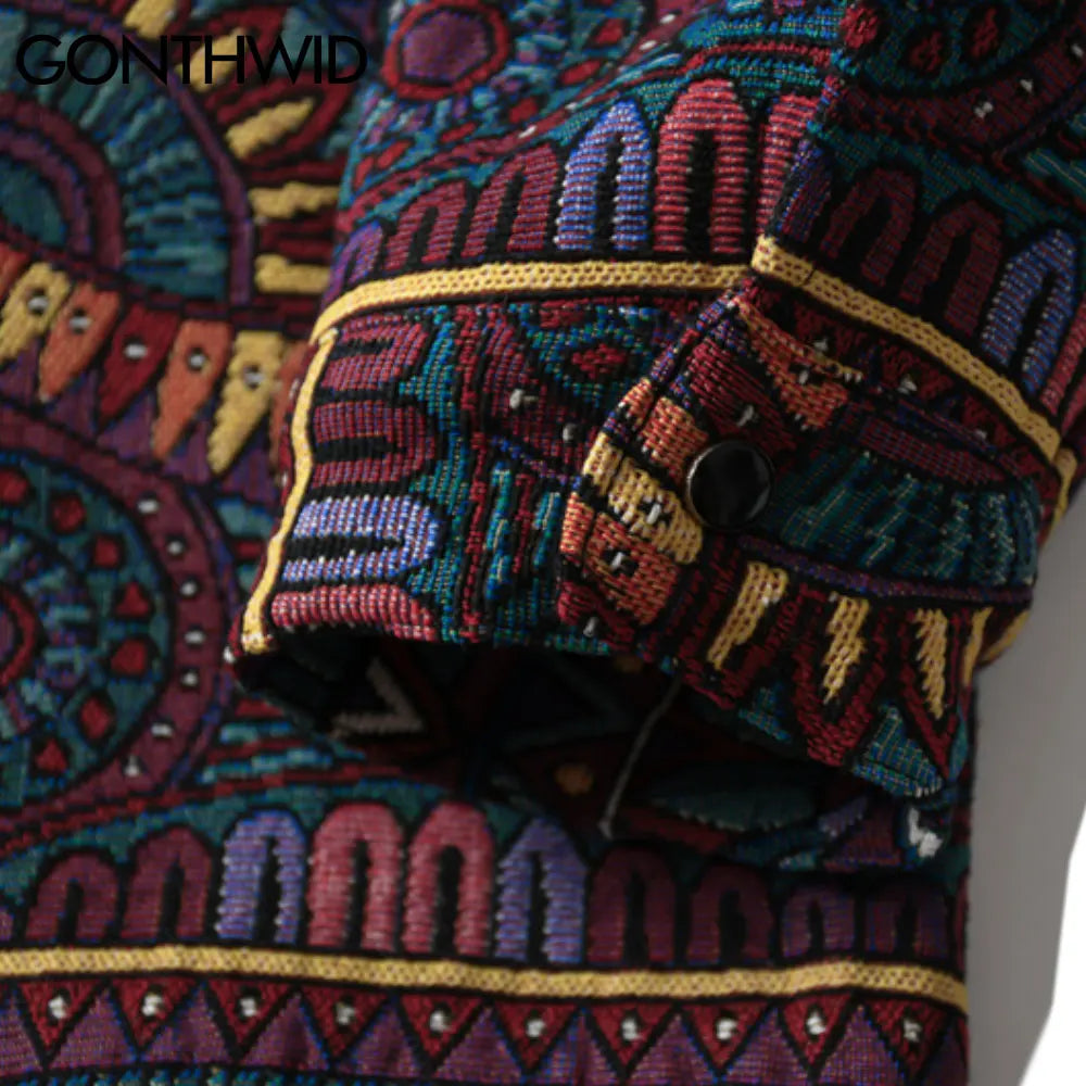 Streetwear Gonthwid Knitted Shirts Harajuku Geometry Nation Style Flowers Button Gonthwid Knitted Shirts Harajuku Geometry Nation Style Flowers Button Shirt Streetwear Hip Hop Casual Long Sleeve Tops Coats Fashion Sweater Jacket With Graphic Design For Men
