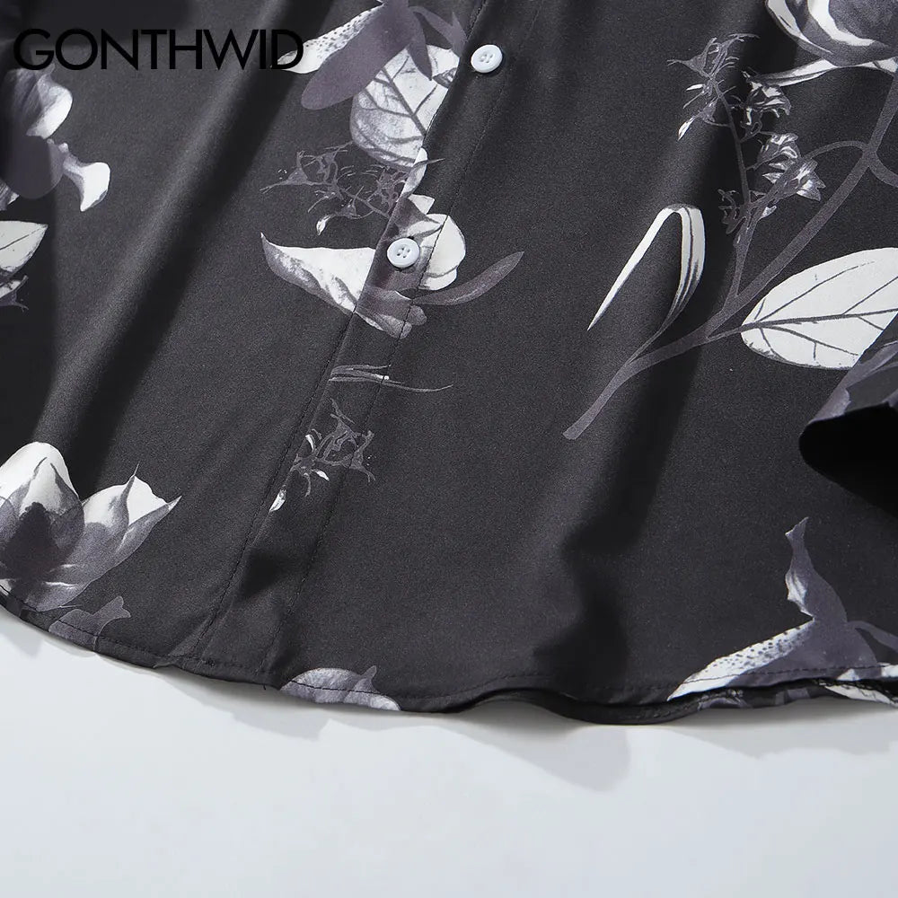 Streetwear Gonthwid Hawaiian Beach Shirts Graffiti Flowers Print Long Sleeve Butt Gonthwid Hawaiian Beach Shirts Graffiti Flowers Print Long Sleeve Button Shirts Hip Hop Casual Harajuku Holiday Party Blouse Fashion Sweater Jacket With Graphic Design For Men