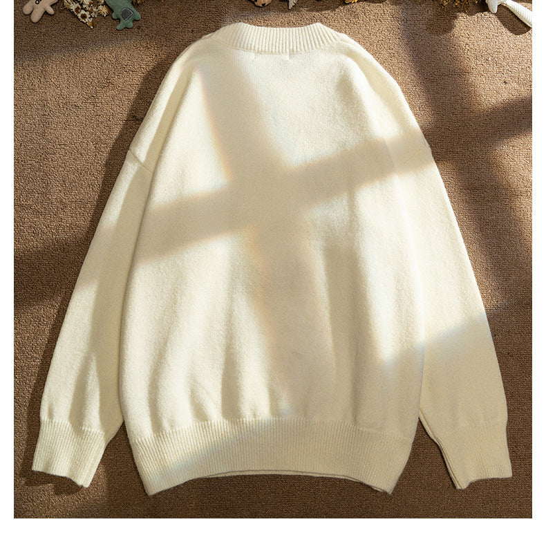 Men Harajuku Sweater Cartoon Duck Goose Embroidery Knitted Pullover Japanese College Style O-Neck Jumper Unisex Spring Autunm Street King Limited