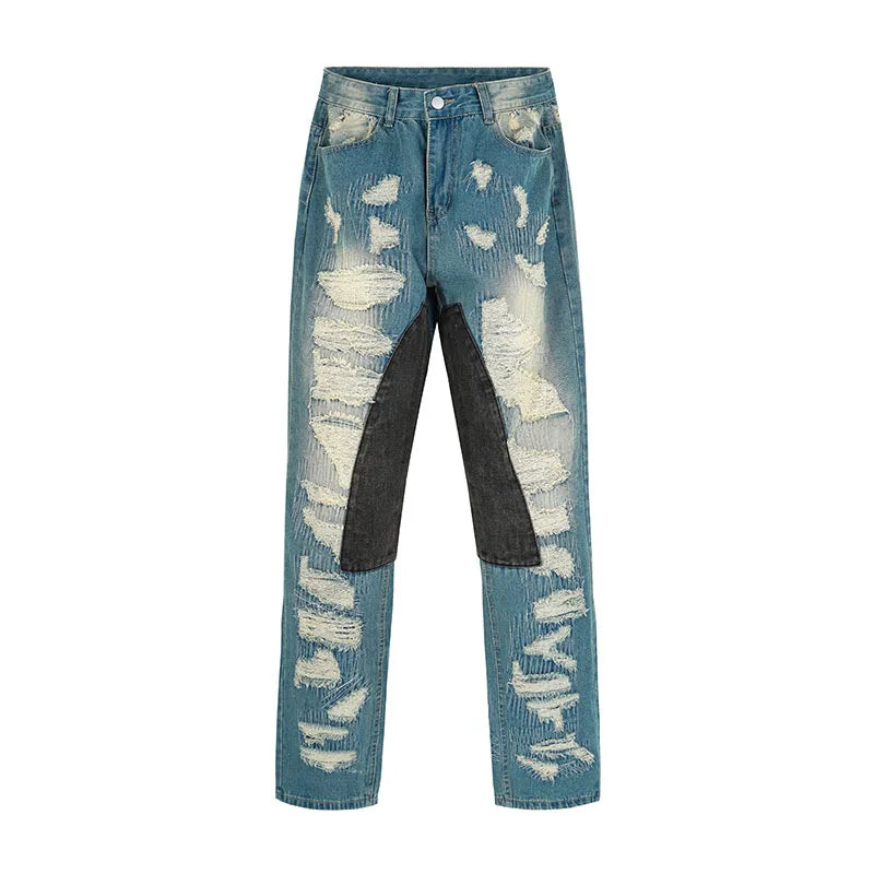 destroy ripped scratched patchwork denim jeans mens casual straight biker zipper trousers streetwear hip hop jean pants joggers unique joggers style 2899