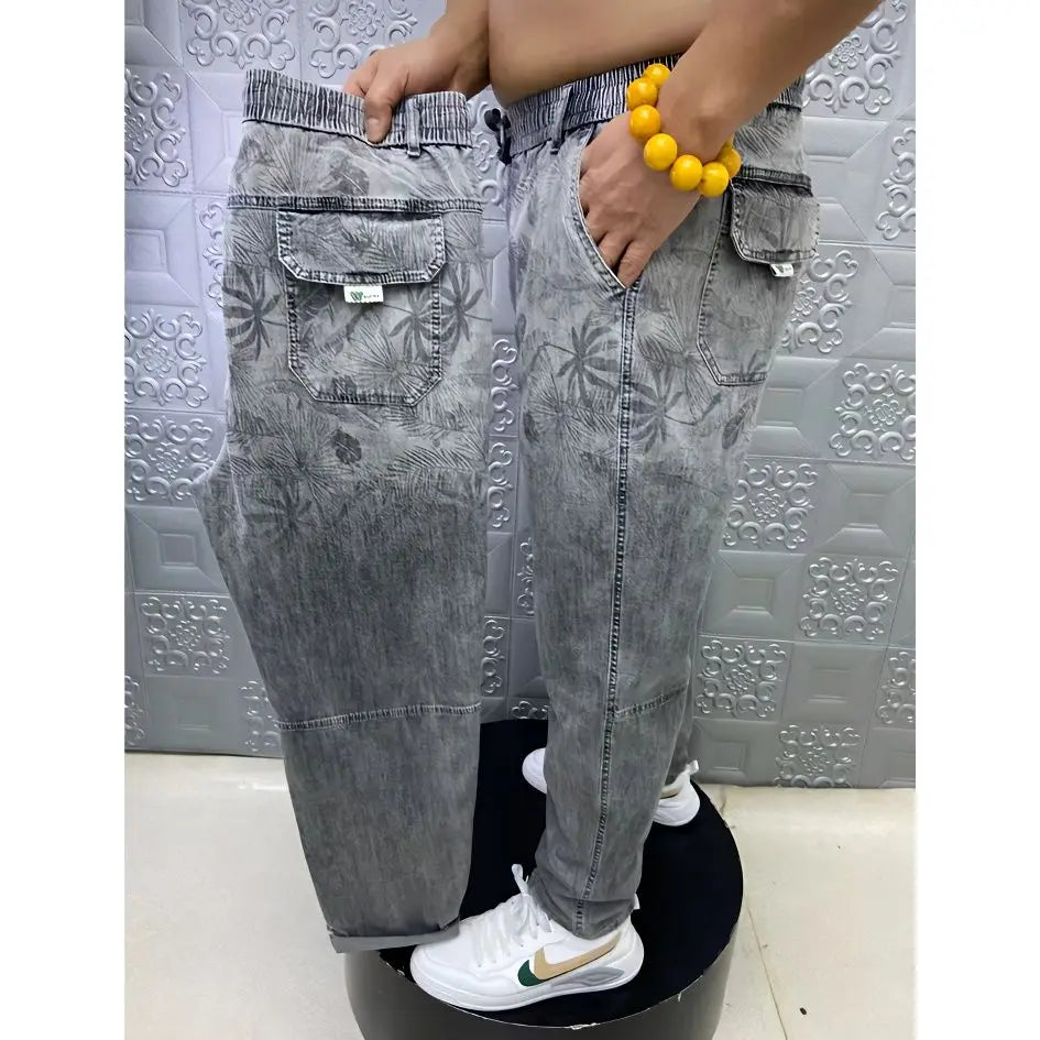 Summer Thin Loose Wide-leg Men Jeans Soft Lyocell Elastic Fashion Casual Straight Drawstring Denim Trousers Black Blue Gray Street King Limited