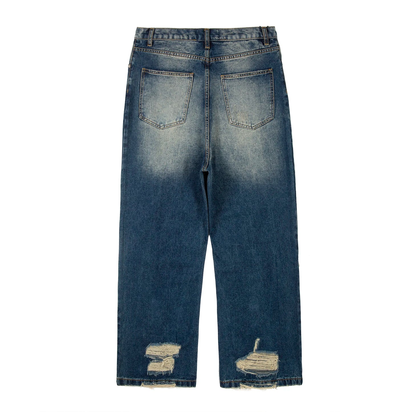 Hip Hop Washed Knee Hole Baggy Wide Leg Casual Jeans for Men Y2K Ripped Loose Distressed Denim Trousers Oversized Cargo Pants Street King Limited