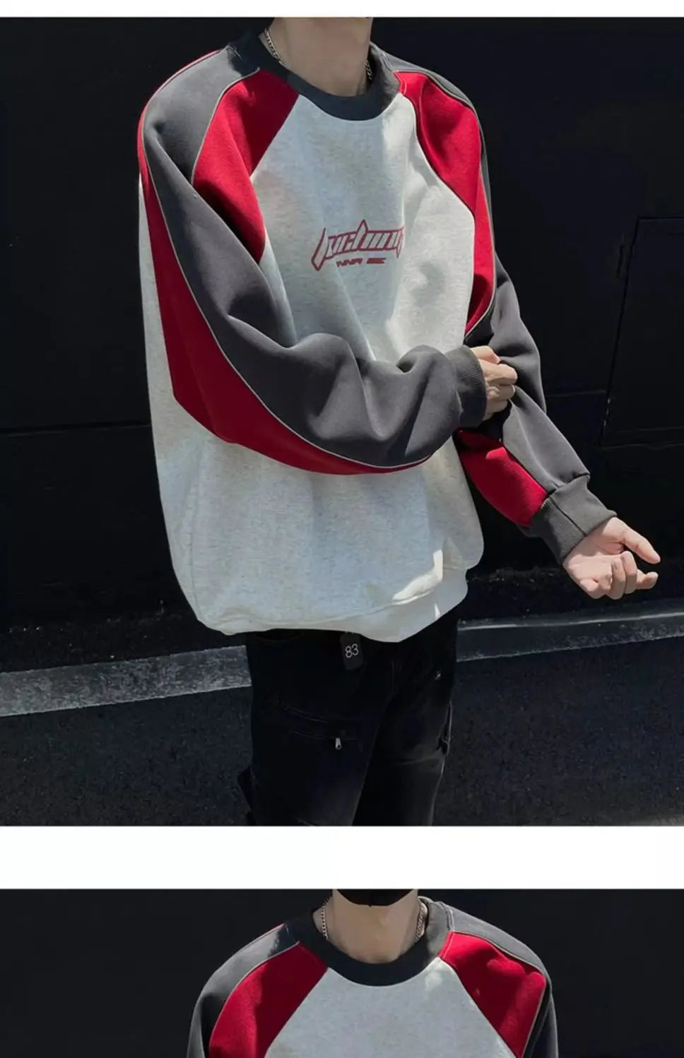 Trendy Personality Korean Motorcycle Style Round Neck Sweatshirt Men 2024 Spring Autumn Niche Contrasting Color Pullover Hot Top Street King Limited