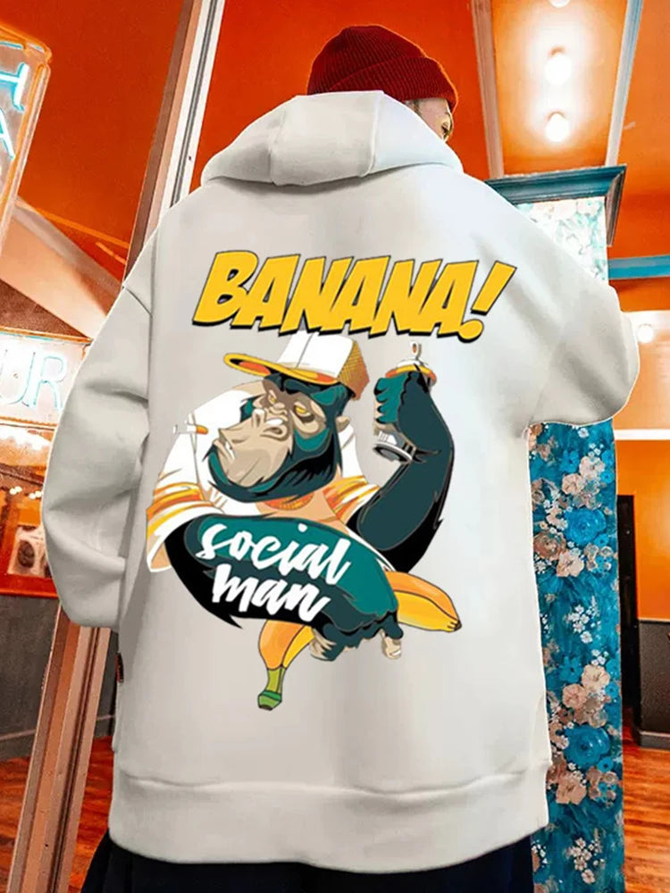 Cartoon Gorilla Banana Graphic Men's Hoodies Autumn Oversized Hip Hop Fashion Hooded Sweatshirts Harajuku Male Casual Y2K Hoodie Street King Limited