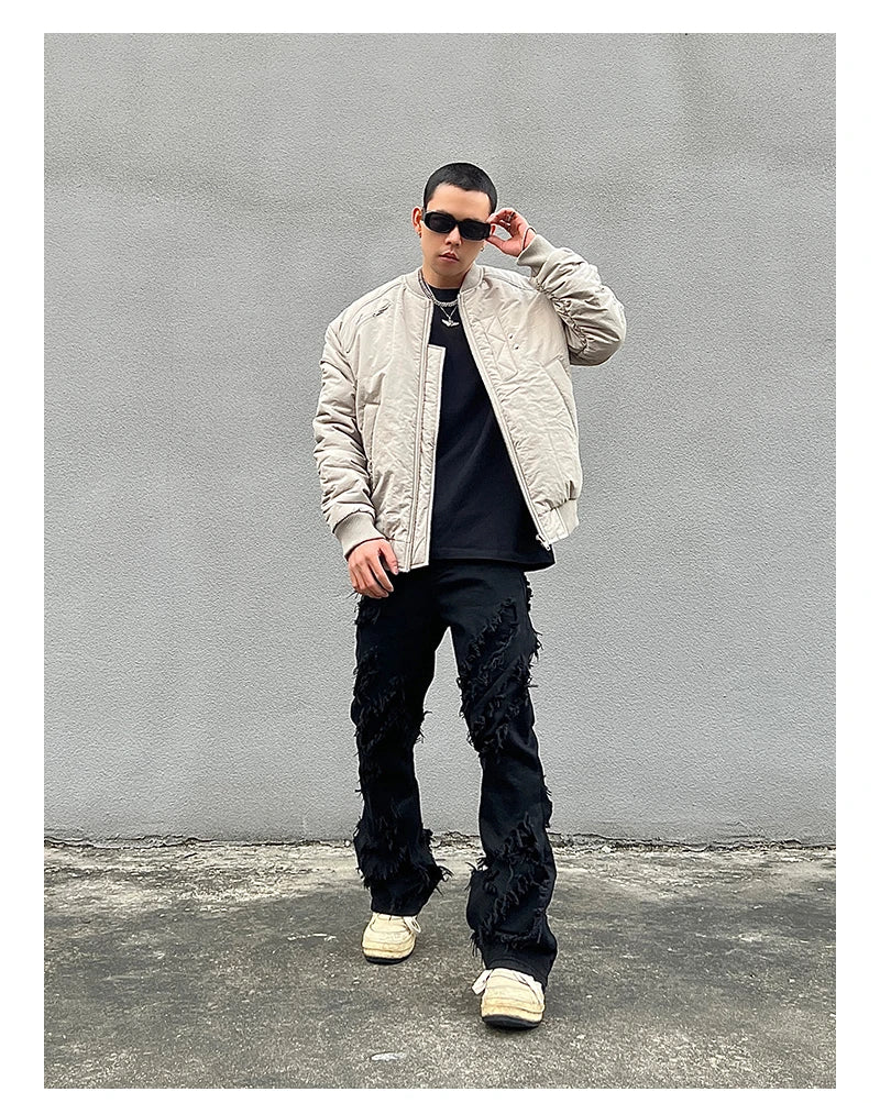 mens distressed ripped destroied tassel denim jean pants new fashion biker jeans streetwear flare pants joggers y2k men s jeans unique joggers style 2983