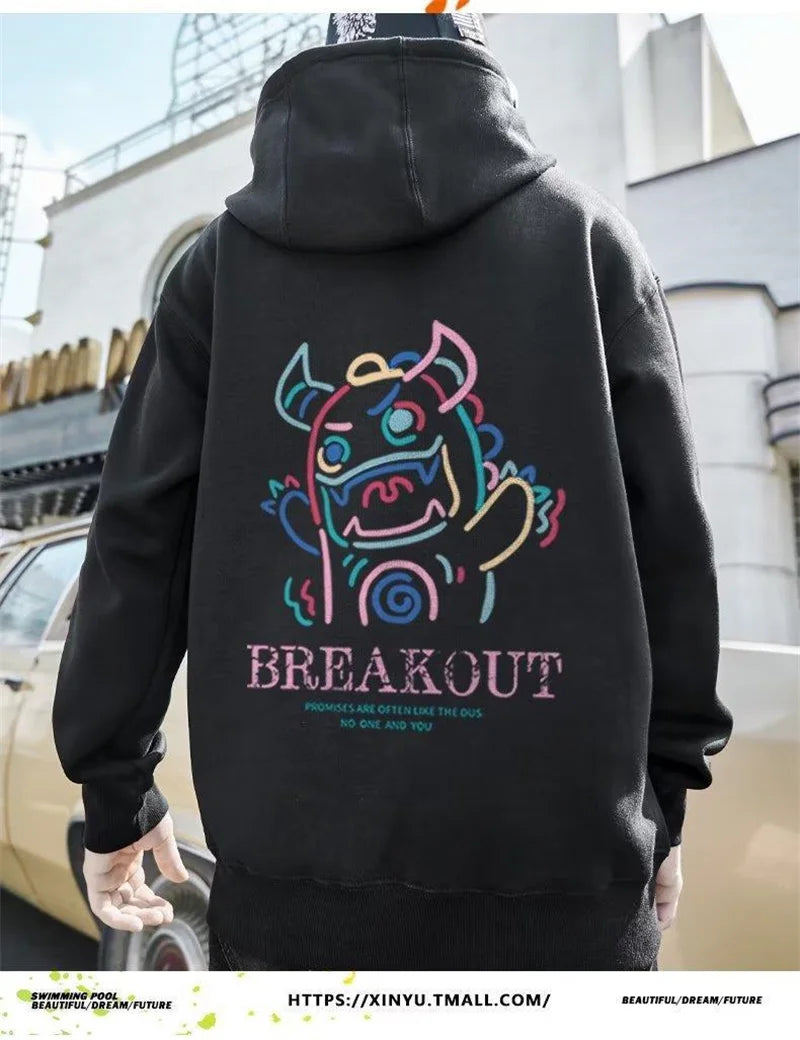 Breakout Cattle Harajuku Prints Mens Pullover Hoodies Casual Loose Sweatshirts Male Fashion Autumn y2k Hoodie Hip Hop Tops Street King Limited
