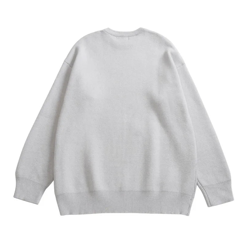 Hip Hop Knitted Sweater Men Winter O-neck Anime Spider Web Pattern Pullover Streetwear Casual Loose Sweater Warm Jumper Knitwear Street King Limited