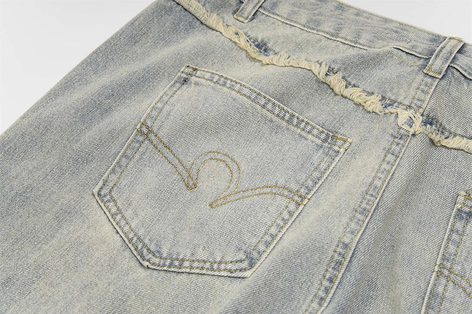 vintage ripped patchwork baggy jeans mens streetwear hip hop loose blue jeans trousers y2k distressed straight denim pants man unique jeans style 4223