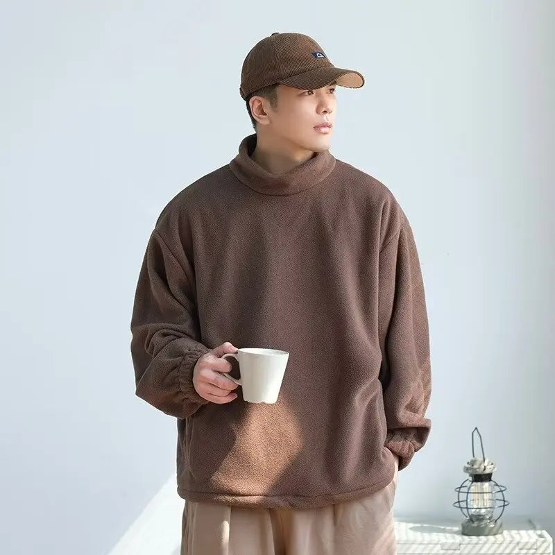 Men Women Winter Fleece Sweatshirt Korean Style Half High Collar Streetwear Oversized Couple Solid Color Autumn Warm Pullovers Street King Limited