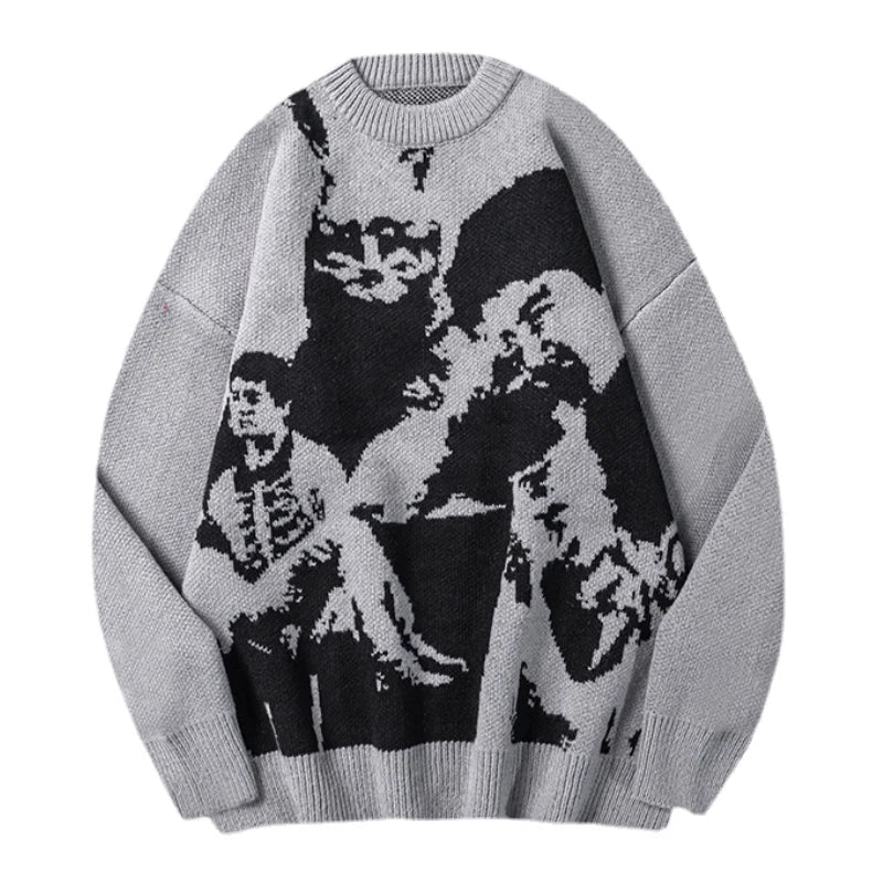 Hip Hop Punk Knitted Oversized Sweater Mens Autumn Winter O-neck Long Sleeve Pullover Streetwear Unisex Loose Sweaters Clothing Street King Limited