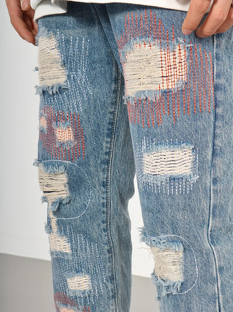 destroyed ripped jeans straight jean pants men biker jeans fashion zipper streetwear trousers hip hop pants joggers baggy jeans sporty tapered joggers