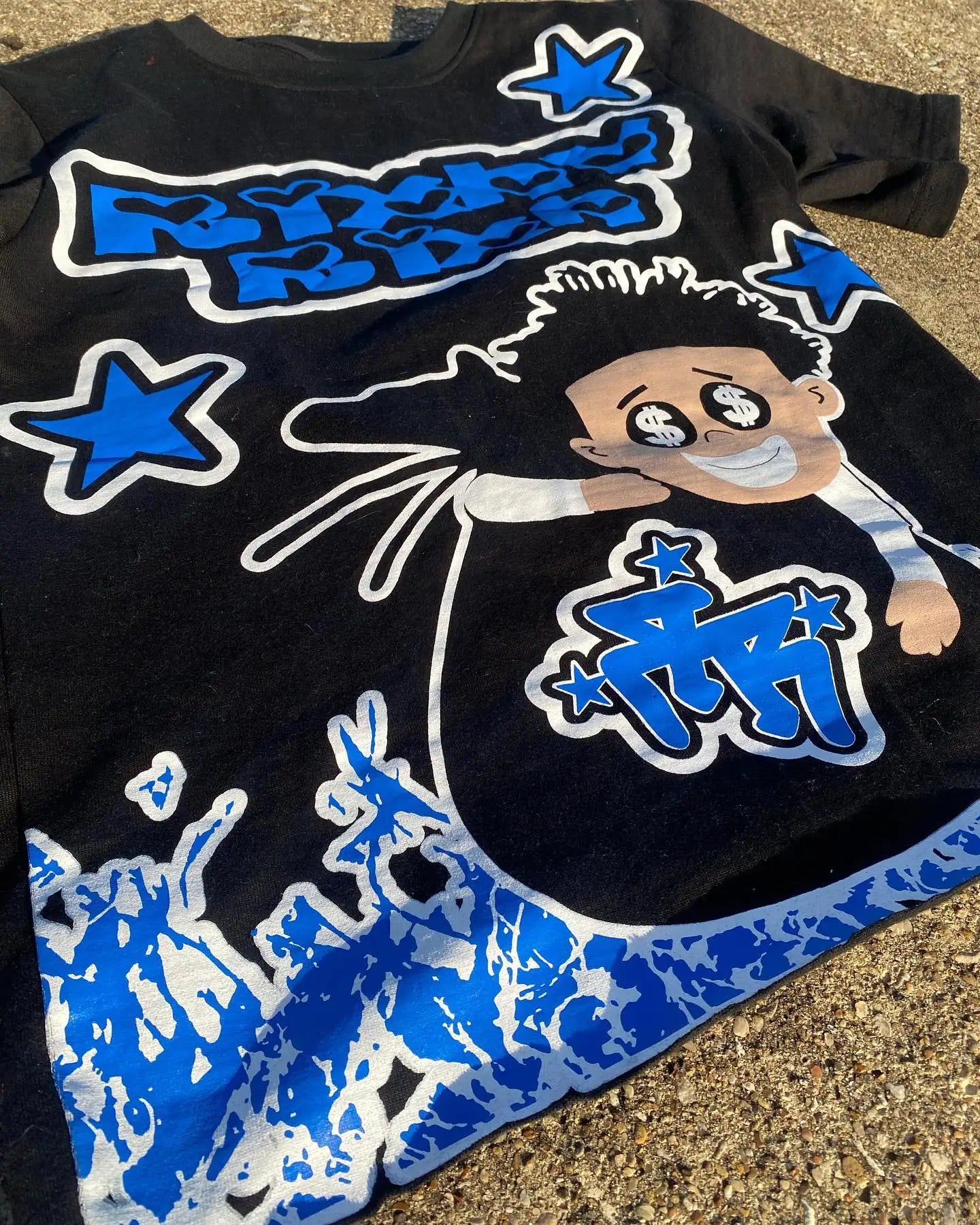 American cartoon letter pattern printed oversized round T-shirt men's Y2K street hip-hop versatile loose short-sleeved top Street King Limited