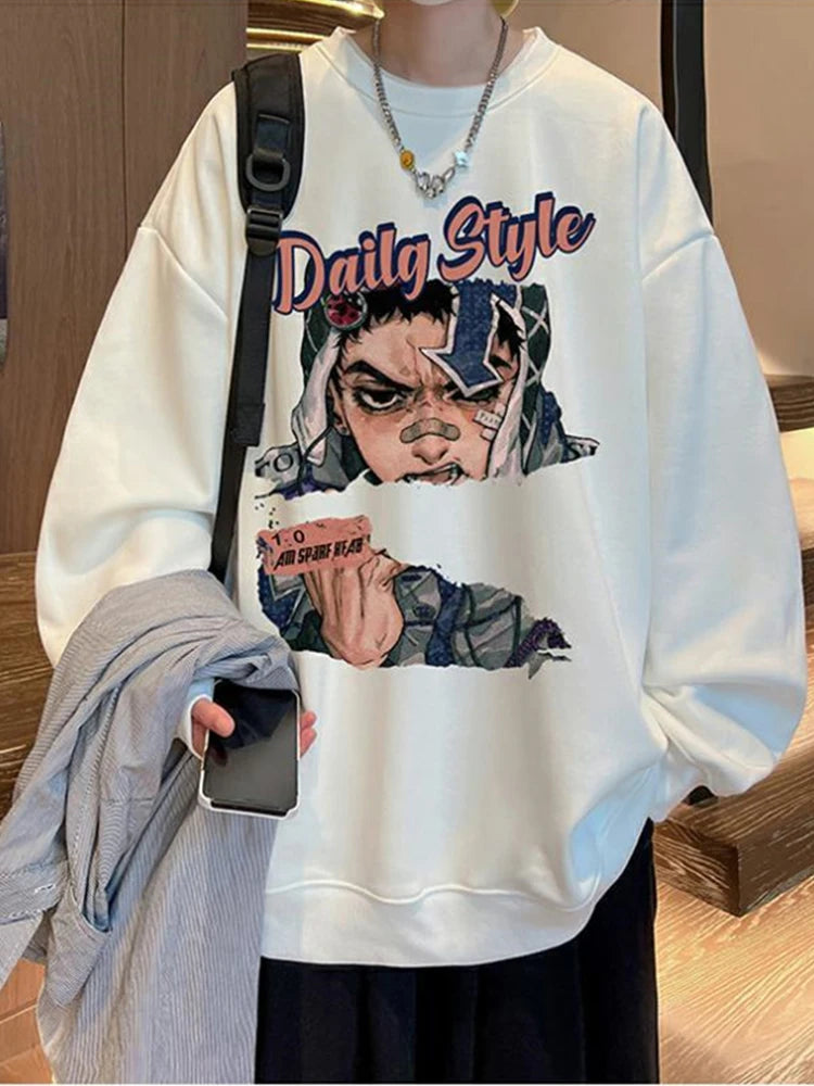 New Anime Boy Printed Men's Crewneck Sweatshirts Autumn Y2K Vintage Fleece Pullover Hoodies Streetwear Hip Hop Hoody Clothes Street King Limited