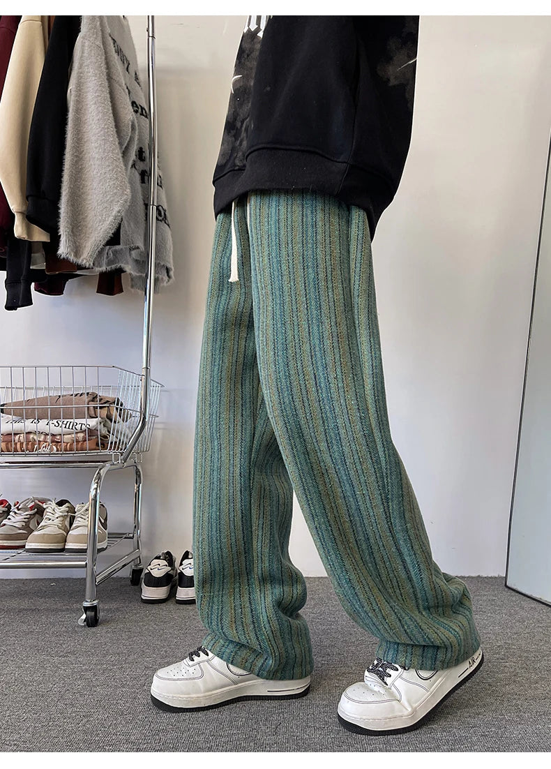 high quality stripe plaid mens trousers baggy straight fashion classic padded autumn winter casual pants male plus size m 8xl unique default style 1148