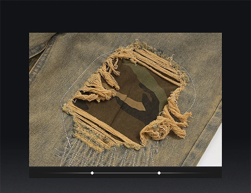hip hop camouflage ripped patchwork denim pants for men y2k vintage streetwear wide leg jean 2025 new distressed baggy jeans unique jeans style 314