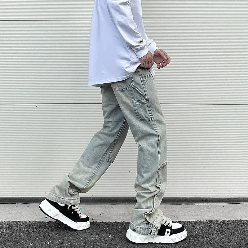 y2k side buckle washed cleanfit baggy pencil jeansfor men streetwear vibe style pantalones hombre loose casual denim trousers unique jeans style 1458