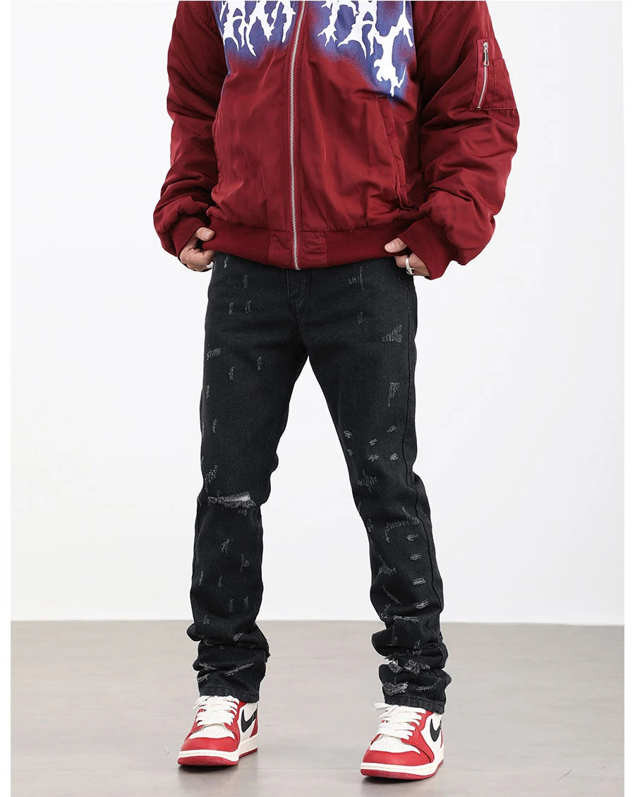 harajuku scratched ripped holes denim jeans mens zipper jeans hip hop fashion streetwear new casual straight joggers jean pants unique joggers style 1638