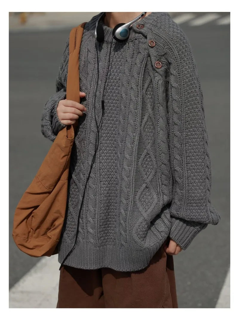 Thicken Japanese Retro Sweater Mens 2024 New College Couples Casual Warm Round Neck Pullover Red Simplicity Knitted Jacket Street King Limited