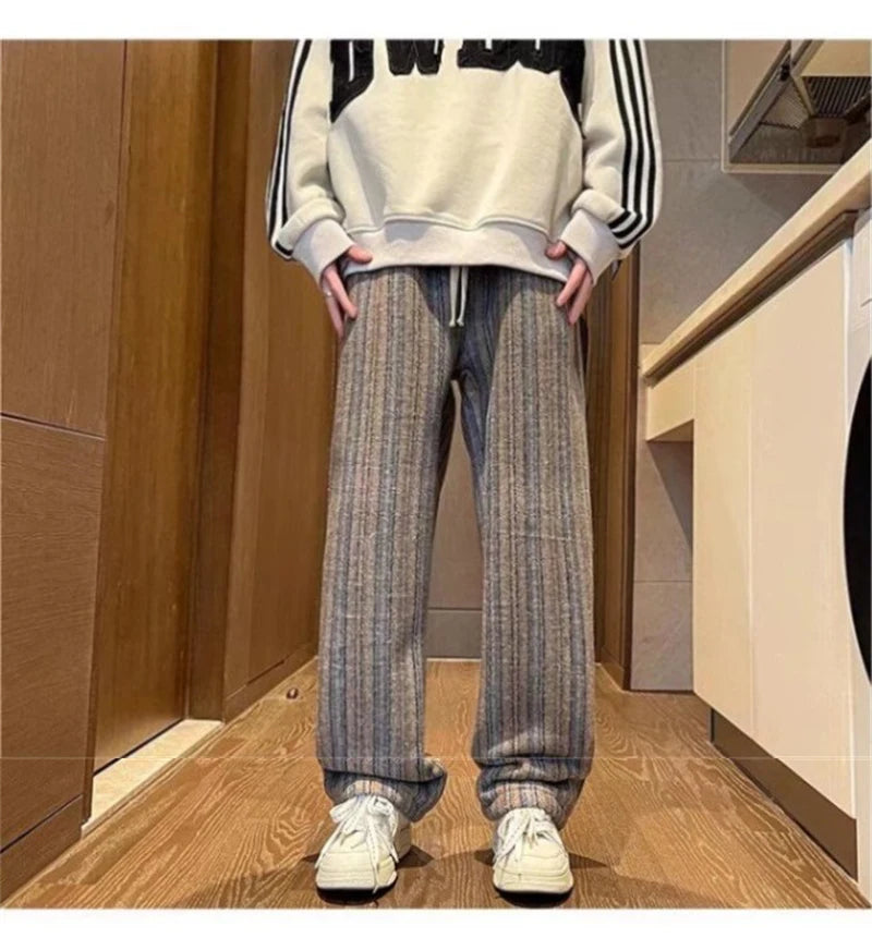 autumn striped woolen straight leg pants for men classic y2k vintage baggy trousers new casual high street fashion sweatpants 1 unique joggers style 253
