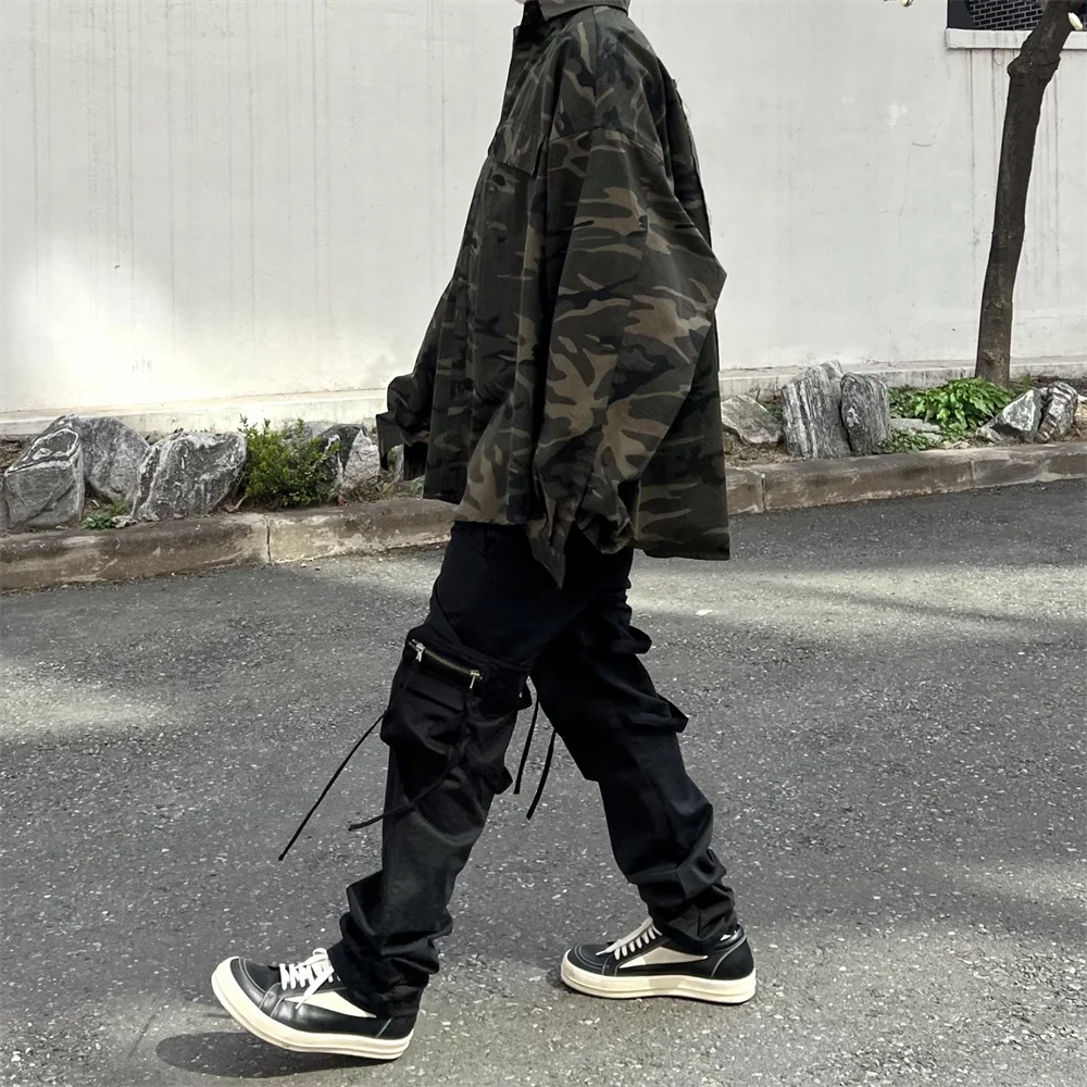 Undermycar High Street Trendy Brand High Quality Extra Large Washed and Worn Dark Checker Patch Camo Shirt Street King Limited