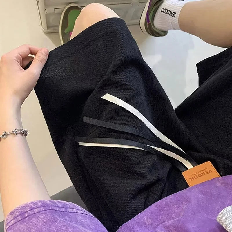 summer y2k shorts for men casual gym basketball baggy short sweatpants appliques drawstring solid color bermuda masculina sporty tapered joggers