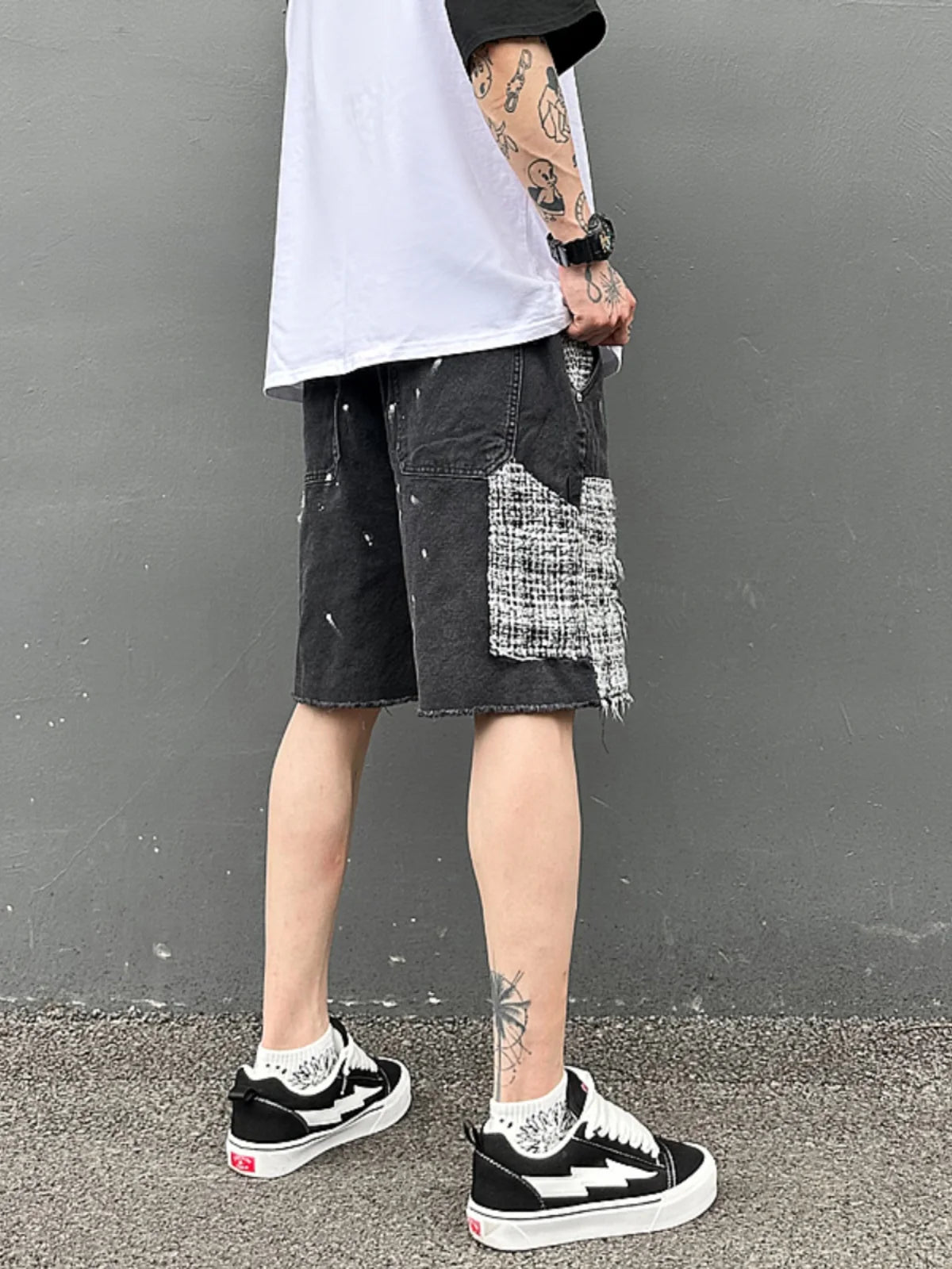 ripped holes patchwork denim jeans shorts mens high street straight short jeans hip hop streetwear casual short joggers pants streetwear sweatpants