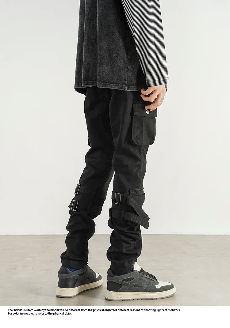 mens high street jeans casual hip hop military cargo pockets trousers new fashion slim fit zipper skinny denim pants joggers unique joggers style 1693