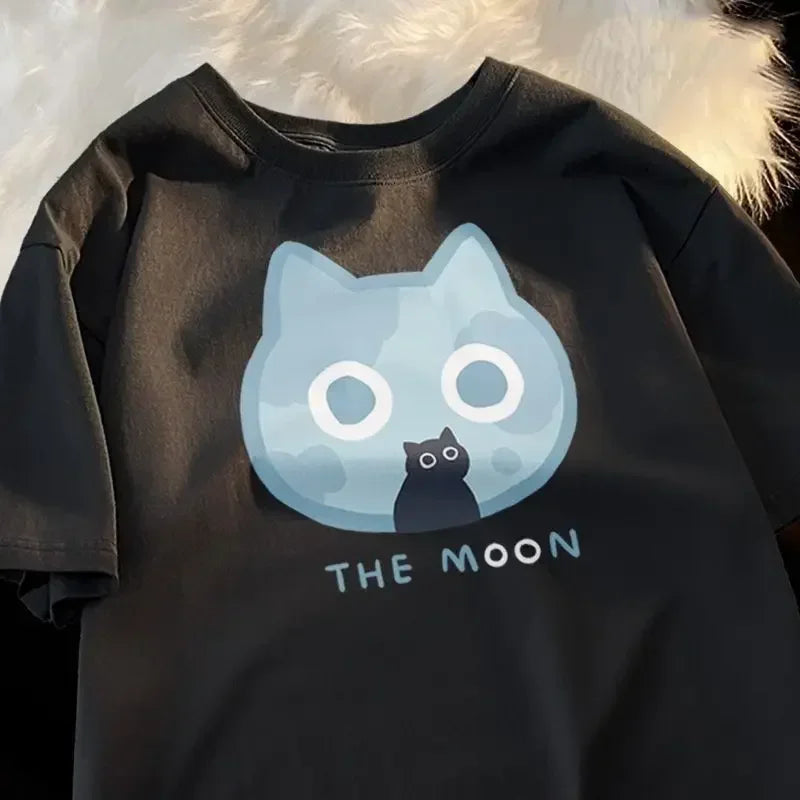 Summer Japanese Cartoon Anime Cat Short Sleeved Pure Cotton Short Sleeved T-shirt Loose and Versatile Cute Student Girl Top Street King Limited