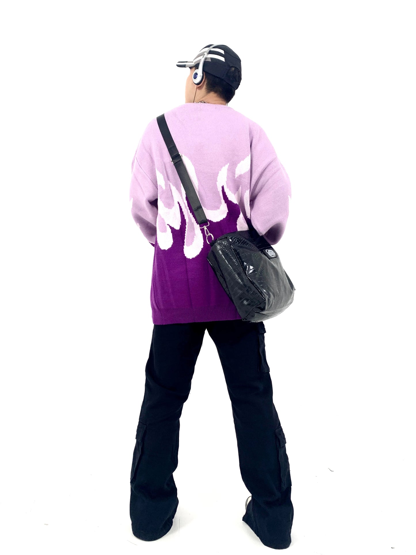 Hip Hop Fire Knitted Oversized Sweater Men Autumn Winter O-neck Long Sleeve Pullover Streetwear New Loose Tops Sweaters Clothing Street King Limited