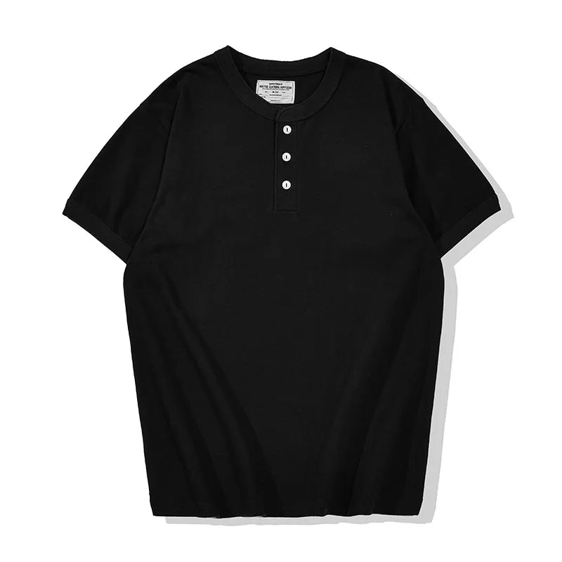 Summer Men's Heavy Cotton T Shirt Solid Color Round Neck Short Sleeve Basic Shirt TopTees Male Leisure Knitted Henry Tshirt Street King Limited