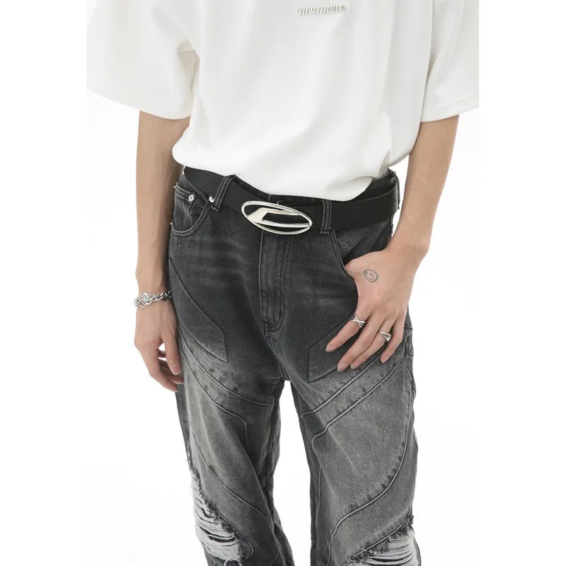 fashion loose streetwear denim jeans new casual wide legs straight jean pants hip hop ripped joggers baggy jeans men clothing sporty tapered joggers