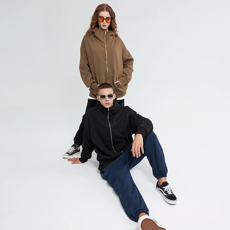Streetwear Solid Color Ninja Zipper Hoodies Men's Fleece Turtleneck Cardigan Outdoor Oversized Hoody Plus Velvet Charge Coat Street King Limited