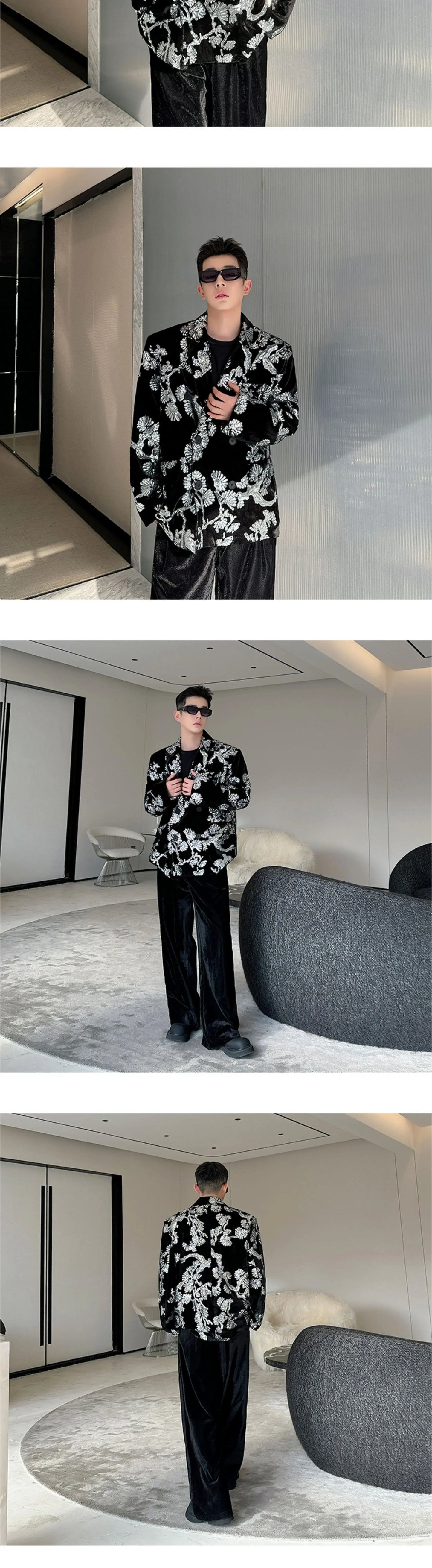 men sequin embroidery velvet loose casual 2 pieces suits blazers jacket pant sets stage party dress suits performance costumes unique default style 2720