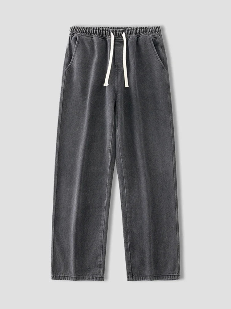 autumn korean fashion drawstring y2k jeans homme classic baggy straight wide leg pants 2025 new hip hop streetwear casual jean unique jeans style 703