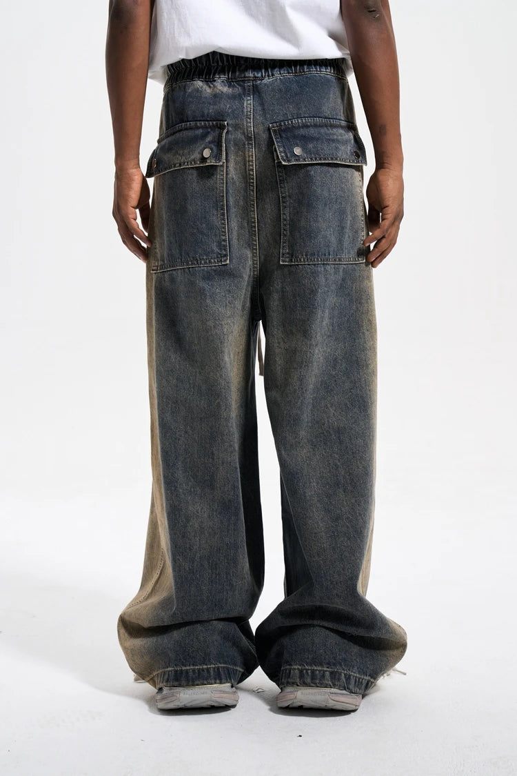 mens high street loose denim jeans casual straight retro washed jeans hip hop streetwear casual wide legs joggers baggy jeans unique joggers style 1856
