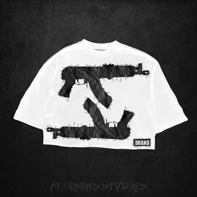 Summer Gothic Trendy Brand Rock Hip-hop New T-shirt Men Y2k American Street Retro Anime Print Oversized Short-sleeved Tops Women Street King Limited