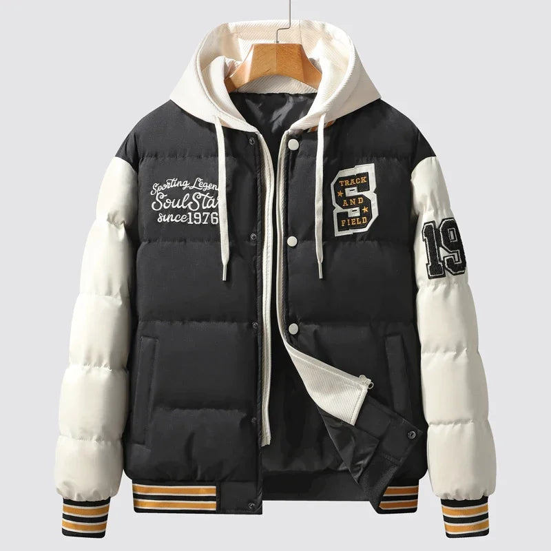 Winter Warm Parka Men Women Hooded Patchwork Baseball Jackets Embroidered Loose Casual Cotton-padded Fashion Outwear Couple New Street King Limited