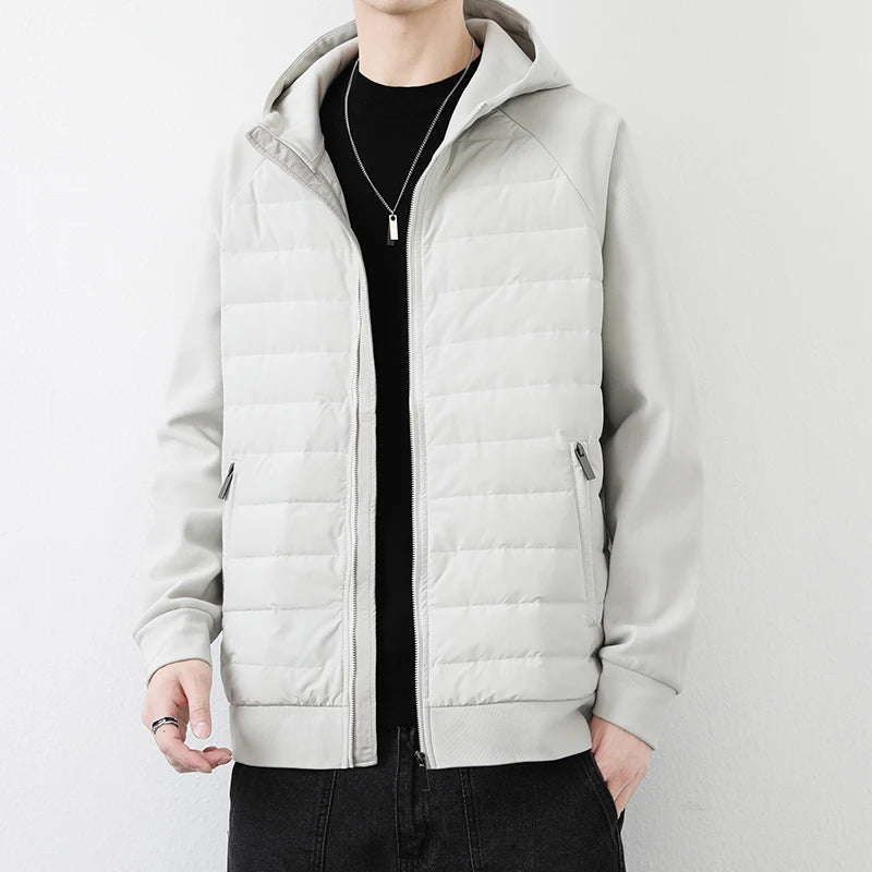 90 duck down jacket men fashion splice loose casual lightweight down hooded down jacket winter warm hoody coat outerwear unique default style 1142