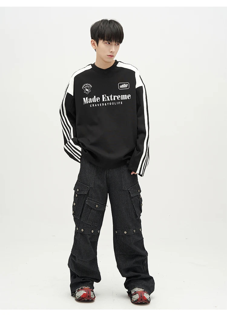punk rivet denim jeans pants mens 2023 harajuku streetwear bottom zipper cotton casual oversize joggers straight pants trousers unique joggers style 3458