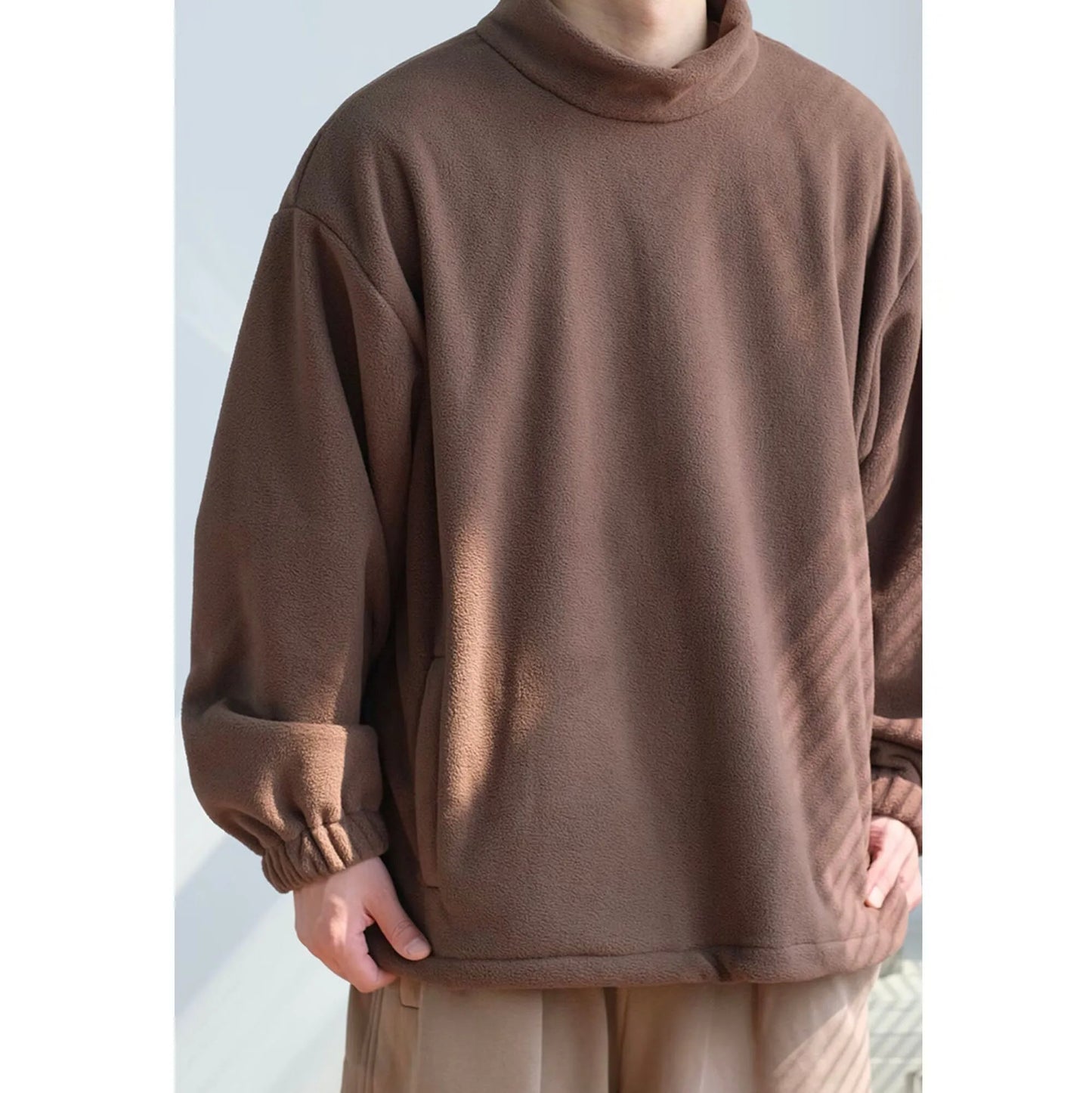 Men Women Winter Fleece Sweatshirt Korean Style Half High Collar Streetwear Oversized Couple Solid Color Autumn Warm Pullovers Street King Limited