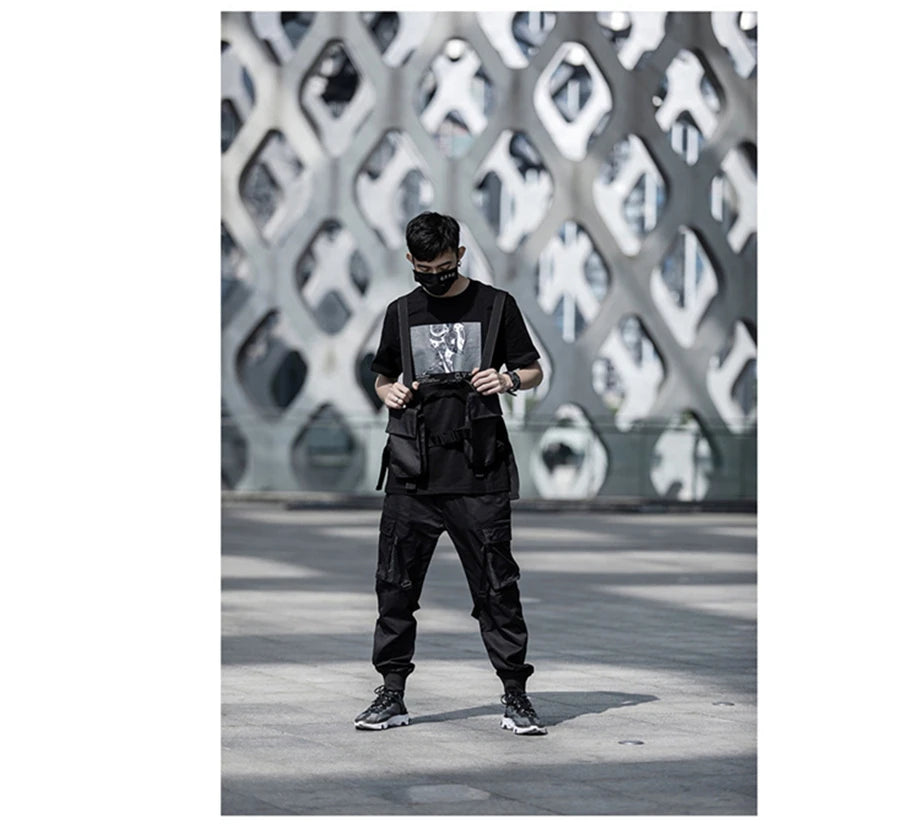 US Size Streetwear Sweatpants Men Jogger Ribbon Pocket Elastic Waist 2022 Fashion Hip Hop Mens Joggers Cargo Black Pants HZ155 Street King Limited